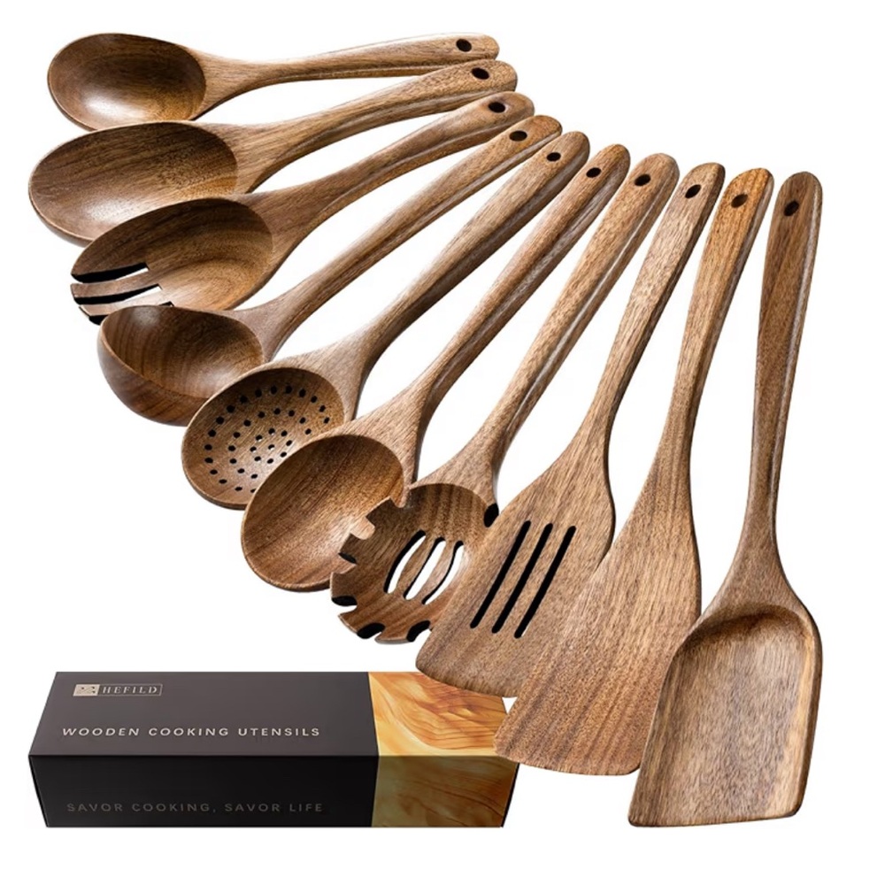 Acacia Wood 10 pc Spatula & Spoon Cooking Utensil Set, New in Box - Picture 3 of 4
